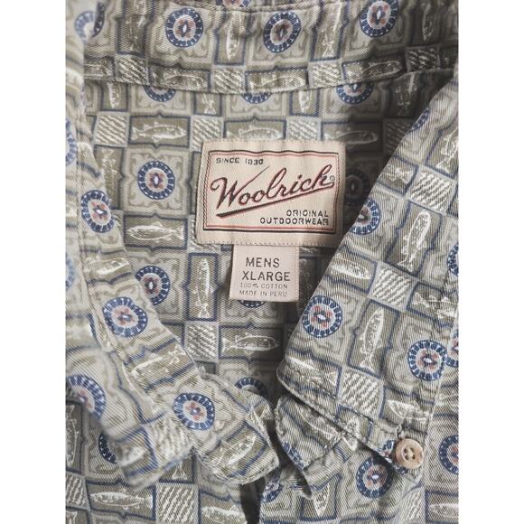 Woolrich Flannel Mens XL Fishing Print Button Down Long Sleeve Shirt - Picture 2 of 6